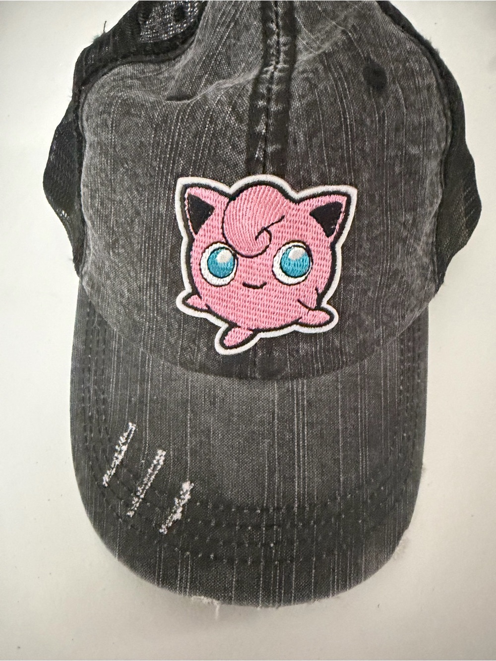 Black Trucker Cap with Pink Jigglypuff Patch pokemon